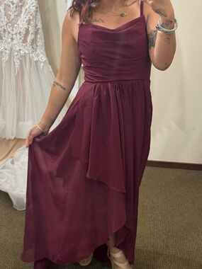 Amazon Burgundy High-Low Cowl Neck Chiffon Dress